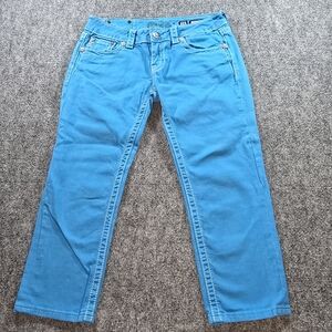 Miss Me Womens Blue Embellished Capri Jeans Size 28 Rhinestone Flap Pocket